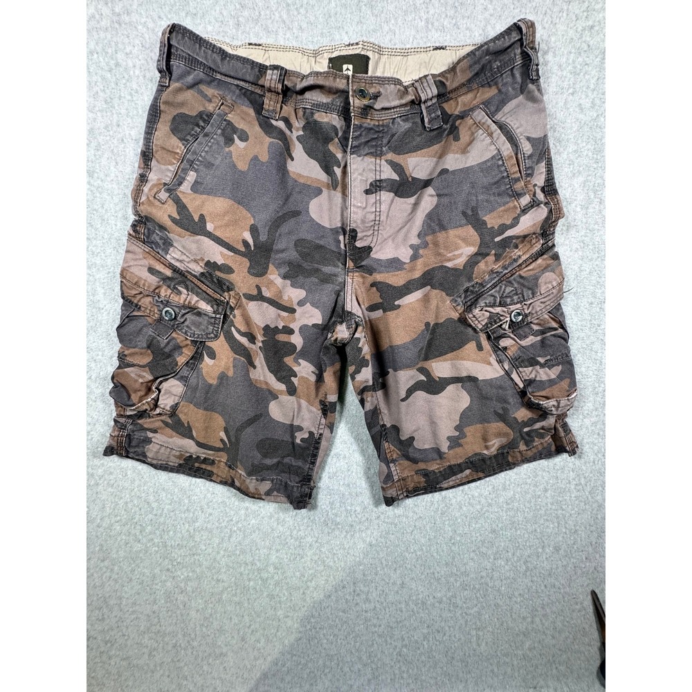 Jetlag Mens Camo Cargo Shorts Size 34 Brown Grey Camouflage Multi Pocket Casual